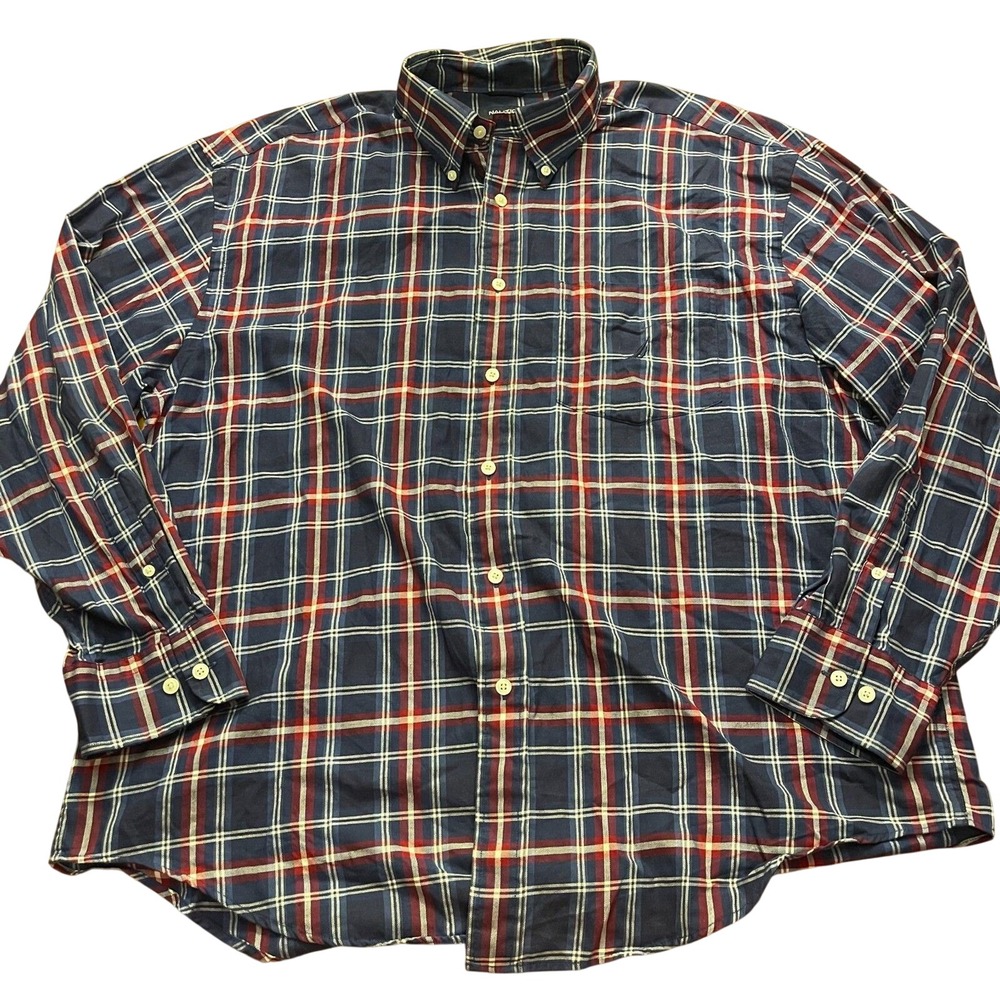 Nautica Blue Red Plaid Long Sleeve Cotton Button Up Mens XL